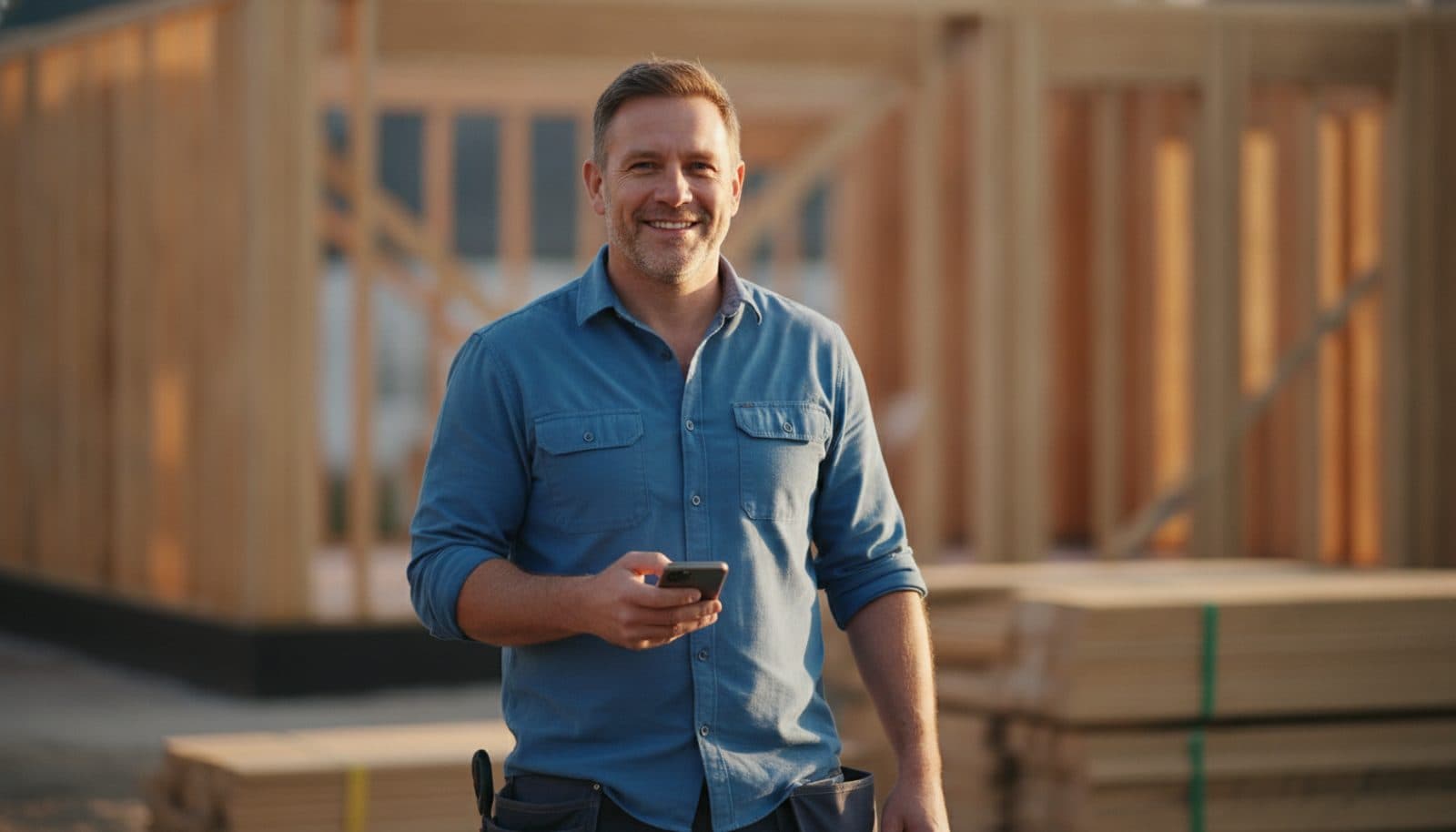 A confident self-employed tradesman on a job site